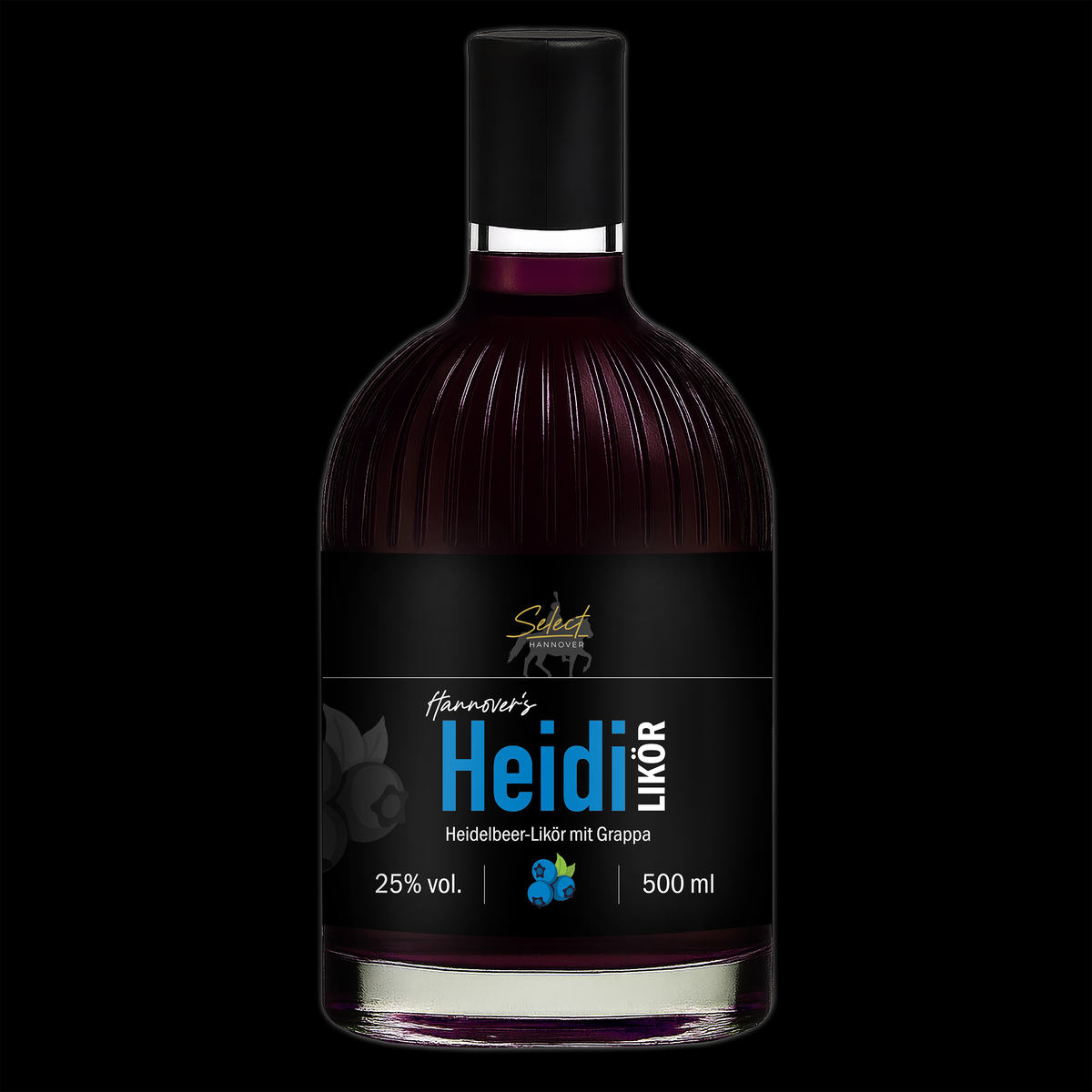 SELECT Hannover Heidi Heidelbeer-Likör in der geriffelten Glasflasche, dunkelvioletter Likör, 25 % vol, 500 ml