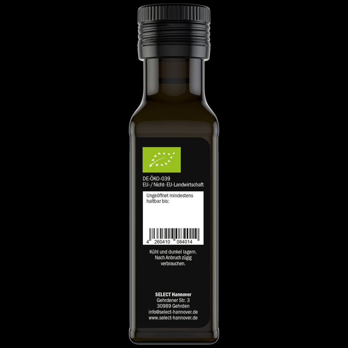 SELECT Hannover Räucherwerk Paprika Würzöl, Rückseite der Flasche mit Etikett