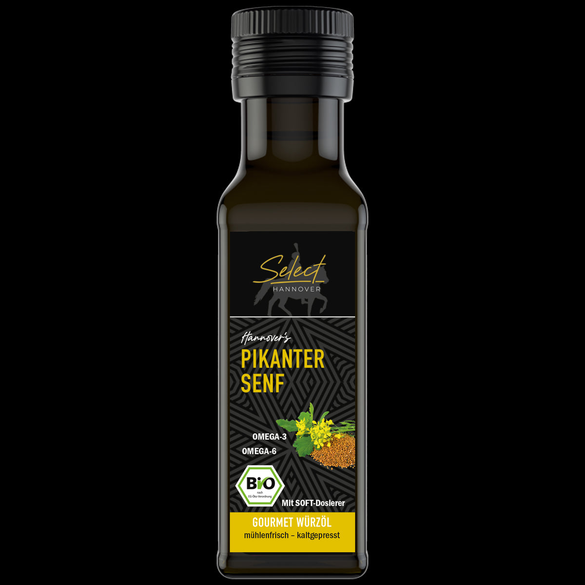 SELECT Hannover Pikanter Senf Würzöl in der dunklen Glasflasche mit Soft-Dosierer, 100 ml