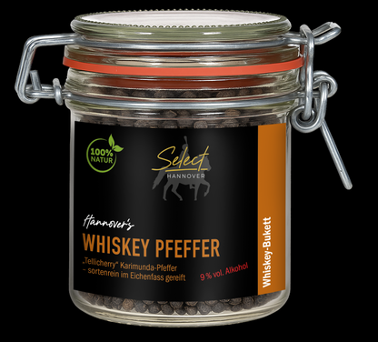 SELECT Hannover Whiskey Pfeffer im Bügelglas, ganze Pfefferkörner sichtbar, 70 g